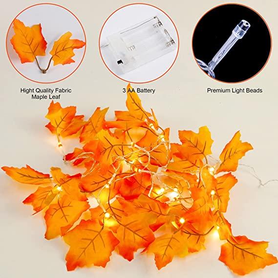 30 Lights Maple Leaf String Lights Thanksgiving Christmas Decorations