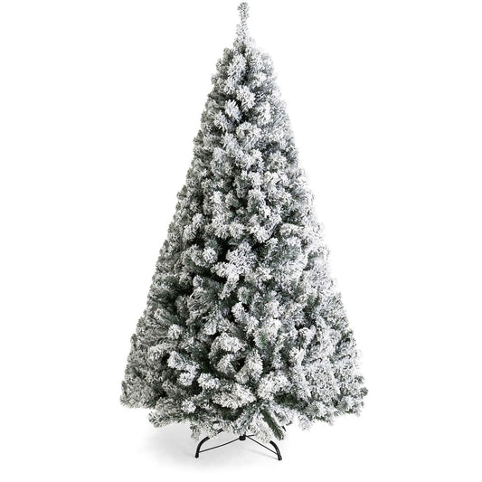 7.5 Foot Easy Set Up Snow Flocked Faux Pine Christmas Tree with Metal