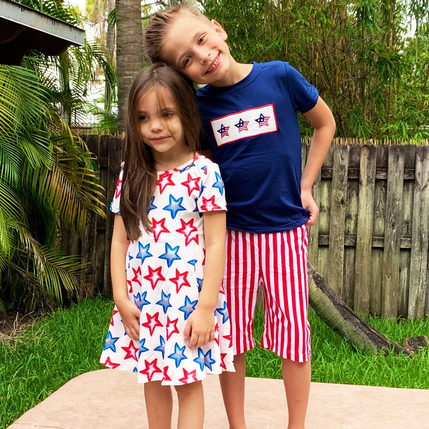 Girls 4th of July Patriotic Stars Red White & Blue Short Sleeve Swing