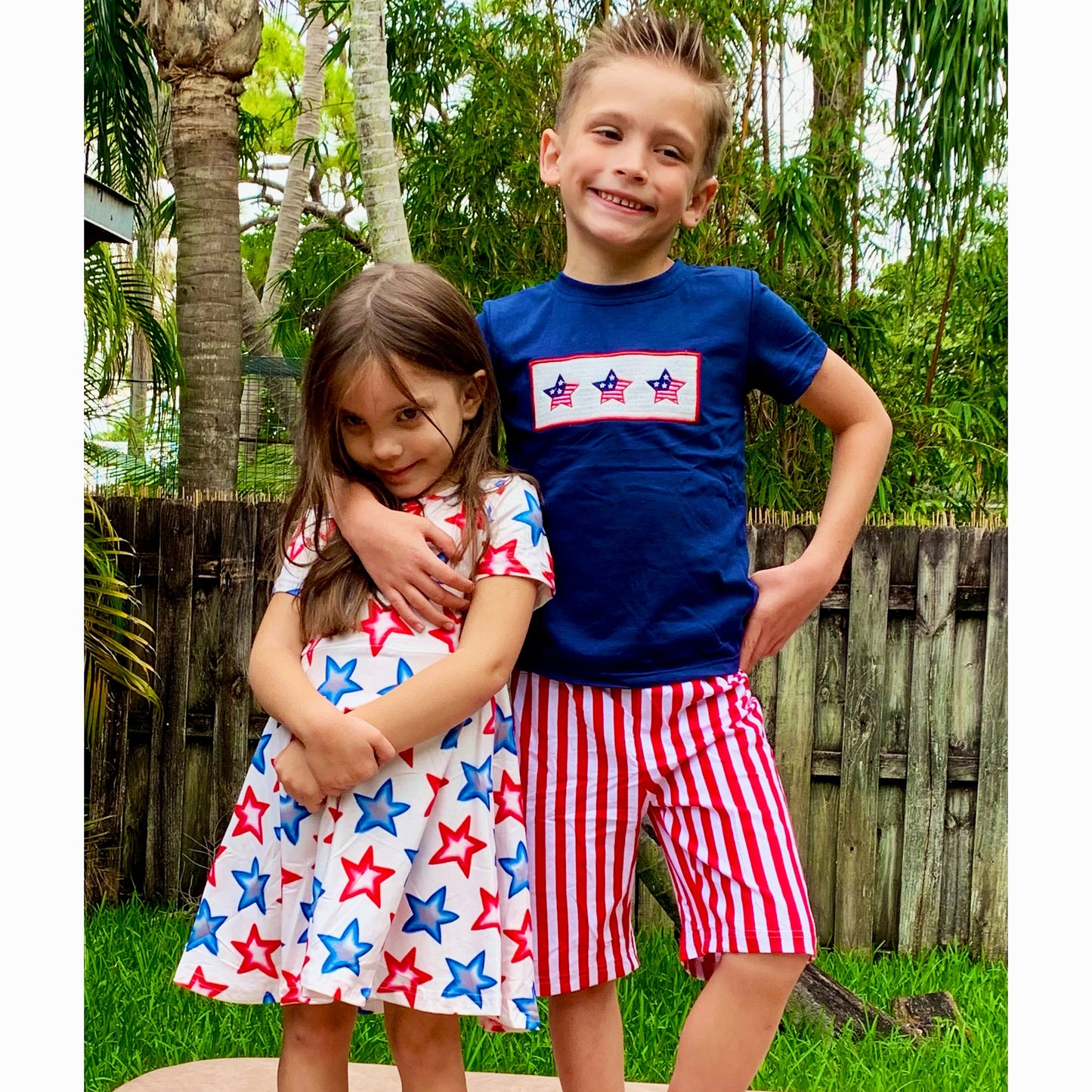 Girls 4th of July Patriotic Stars Red White & Blue Short Sleeve Swing