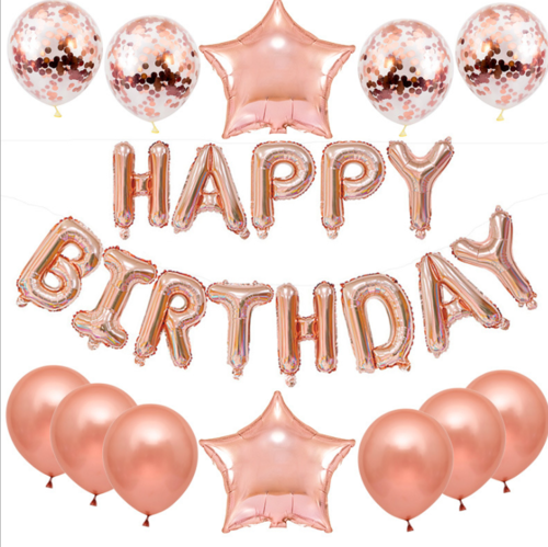 Happy Birthday Letter Balloons Rose Gold Silver Foil Alphabet Star Hea