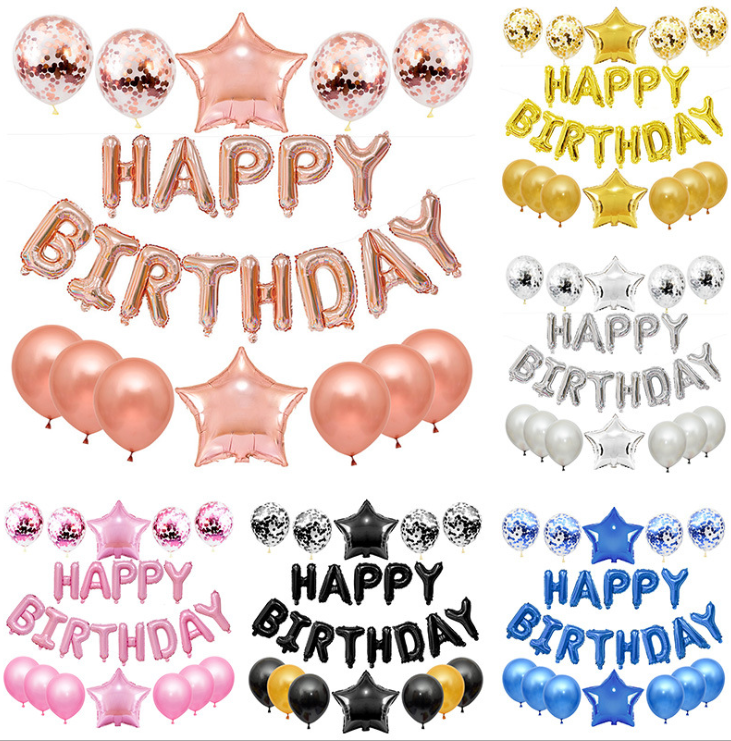 Happy Birthday Letter Balloons Rose Gold Silver Foil Alphabet Star Hea