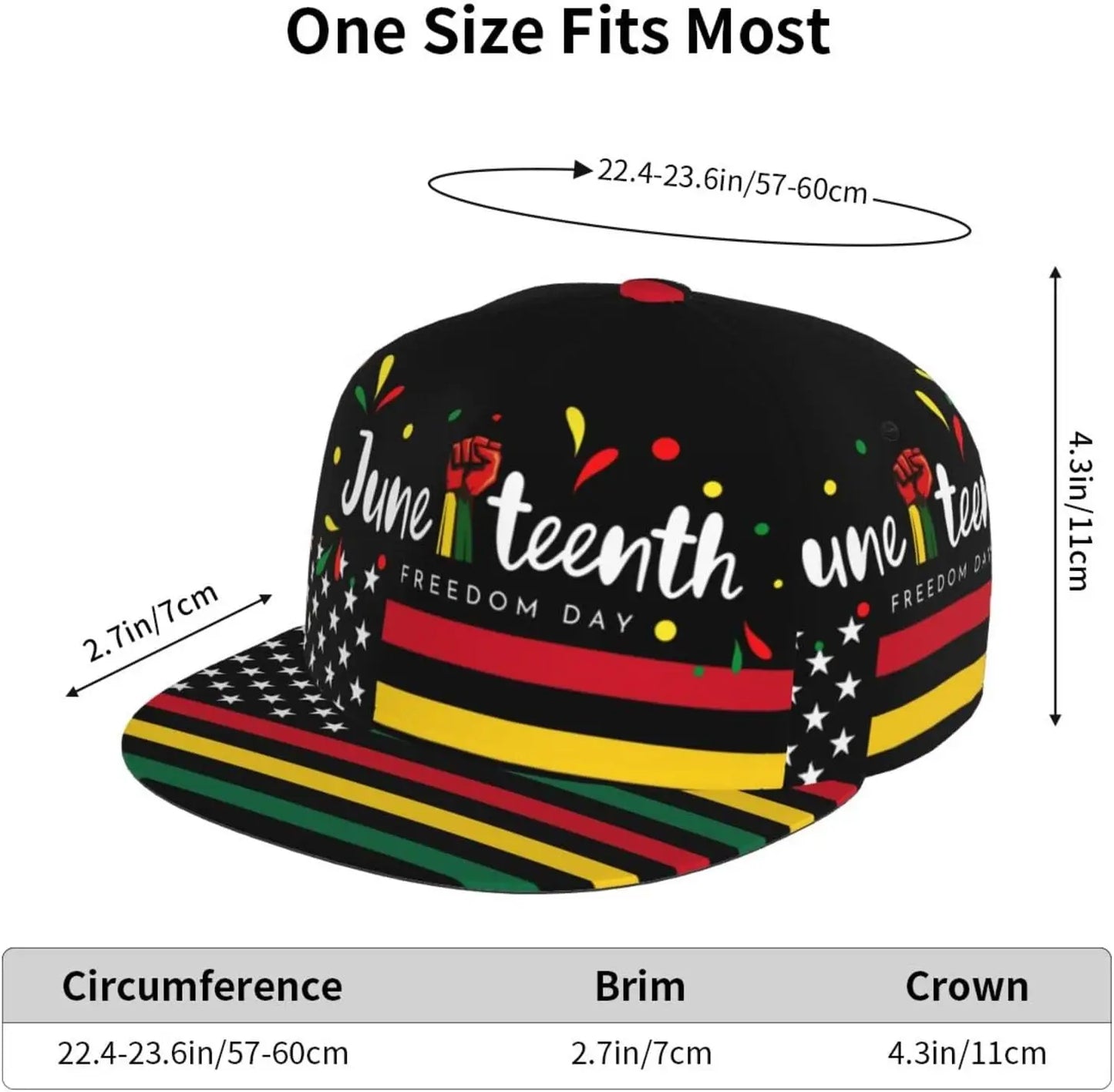 Juneteenth Freedom Day 1865 Snapback Hat for Women Men Adjustable Hip