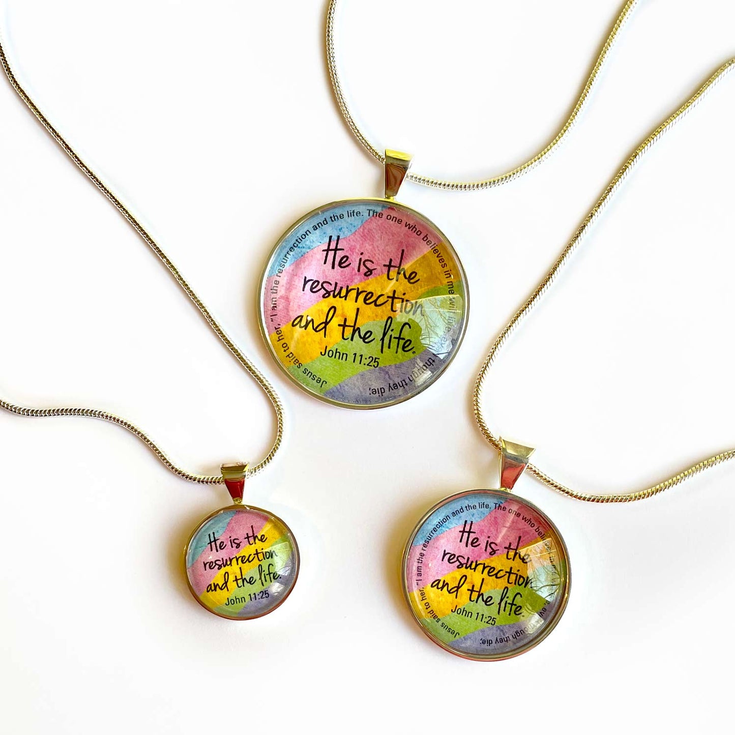 Easter Scripture Silver-Plated Colorful Christian Pendant Necklace - 3