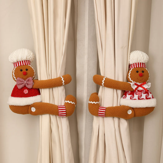 Cartoon Gingerbread Man Window Curtain Decoration for Christmas Party